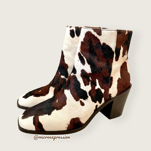 RARE Frye Georgia Short Cow Pattern Fur Leather Cowboy Pull On Western AnkleBoot - Picture 10 of 15